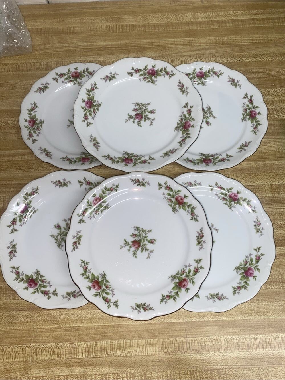 Vintage Set of 6 Johann Haviland Bavaria Germany Moss Rose Salad Plates 7-5/8”